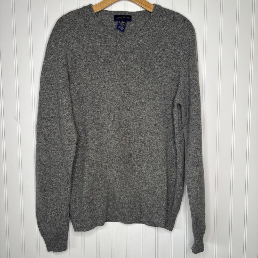 Club Room Charter Club Sweater Mens S Heather Gray 100% Lambswool V-Neck Classic